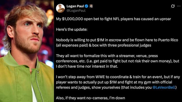 Logan Paul Issues Update on $1M Fight Challenge to NFL Players